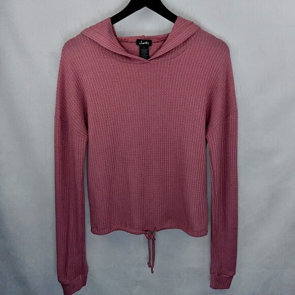 Justify Tops - Justify Hoodie Sz S Pink Waffle Knit Dropped Shoulder Long Sleeve Elastic waist